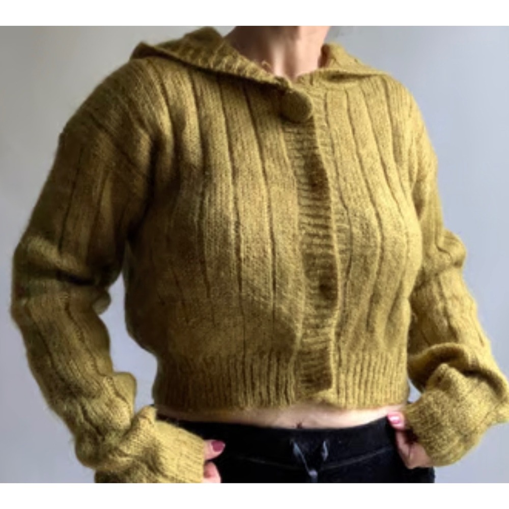 Vintage Green Mohair Cardigan by Paul et Duffier, Women's size Medium
